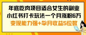 年底吃肉项目适合女生的副业小红书打卡玩法一个月涨粉6万+变现能力强+单月收益5位数【揭秘】-知乎者也