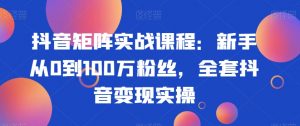 抖音矩阵实战课程:新手从0到100万粉丝,全套抖音变现实操-知乎者也