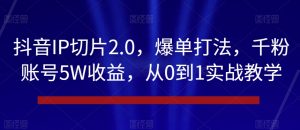 抖音IP切片2.0,爆单打法,千粉账号5W收益,从0到1实战教学【揭秘】-知乎者也