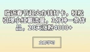 临近春节超火存钱打卡,轻松引爆小红薯流量,3分钟一条作品,20天涨粉4000+【揭秘】-知乎者也