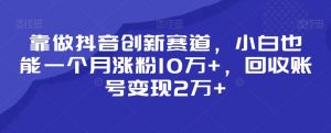 靠做抖音创新赛道，小白也能一个月涨粉10万+，回收账号变现2万+【揭秘】-知乎者也