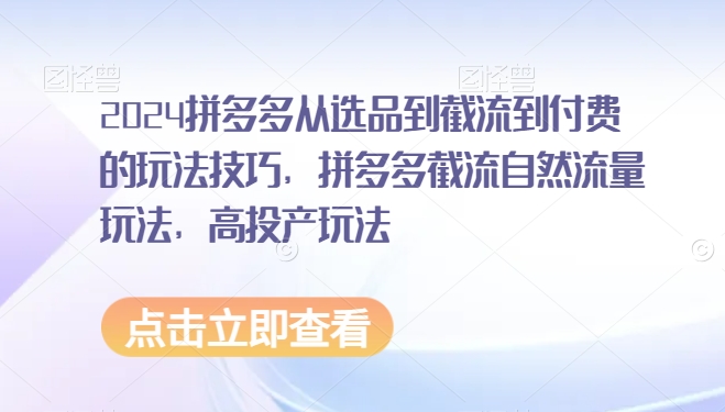 2024拼多多从选品到截流到付费的玩法技巧,拼多多截流自然流量玩法,高投产玩法-知乎者也