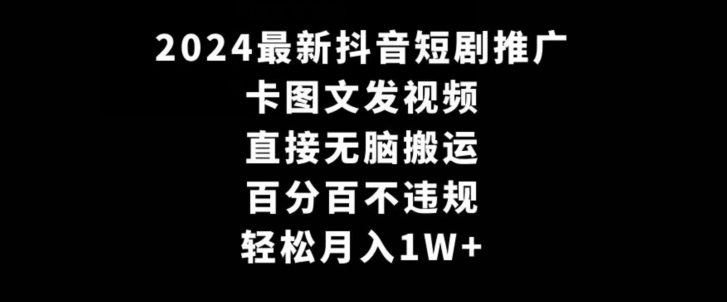 2024最新抖音短剧推广,卡图文发视频,直接无脑搬,百分百不违规,轻松月入1W+【揭秘】-知乎者也