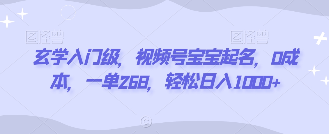 玄学入门级,视频号宝宝起名,0成本,一单268,轻松日入1000+【揭秘】-知乎者也