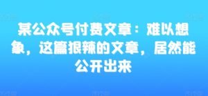 某公众号付费文章：难以想象，这篇狠辣的文章，居然能公开出来-知乎者也