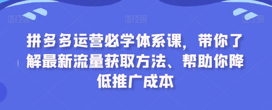 拼多多运营必学体系课,带你了解最新流量获取方法、帮助你降低推广成本-知乎者也