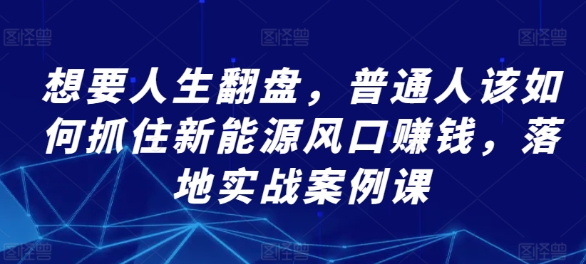 想要人生翻盘,普通人该如何抓住新能源风口赚钱,落地实战案例课-知乎者也