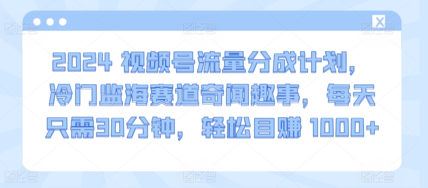 2024视频号流量分成计划,冷门监海赛道奇闻趣事,每天只需30分钟,轻松目赚 1000+【揭秘】-知乎者也