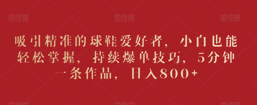吸引精准的球鞋爱好者,小白也能轻松掌握,持续爆单技巧,5分钟一条作品,日入800+【揭秘】-知乎者也