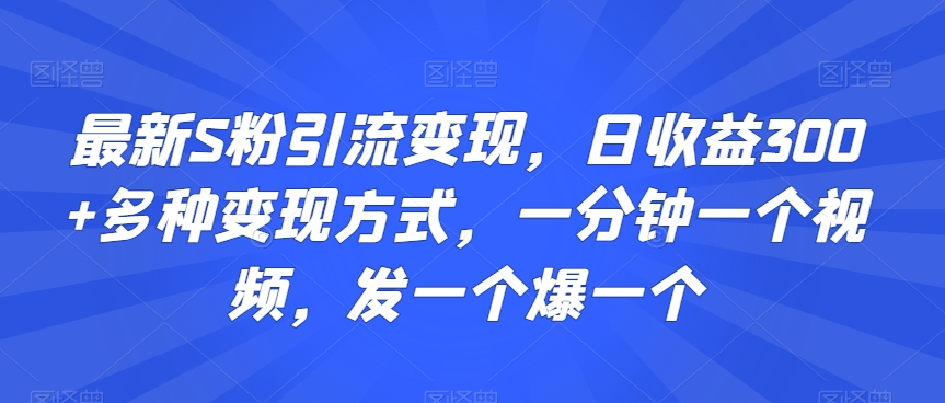 最新S粉引流变现,日收益300+多种变现方式,一分钟一个视频,发一个爆一个【揭秘】-知乎者也