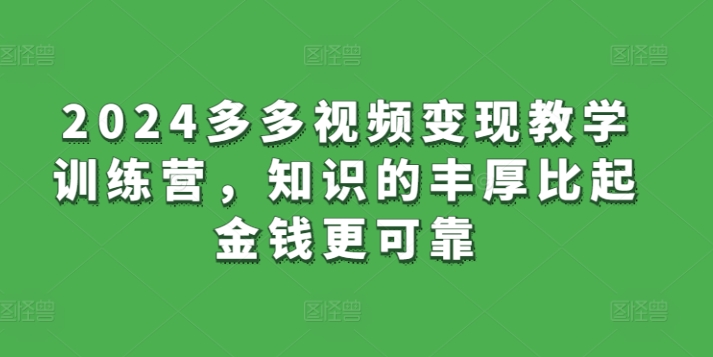 2024多多视频变现教学训练营,知识的丰厚比起金钱更可靠-知乎者也