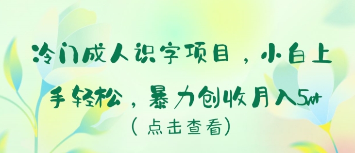 冷门成人识字项目,小白上手轻松,暴力创收月入5w+【揭秘】-知乎者也