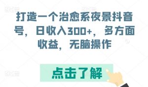 打造一个治愈系夜景抖音号，日收入300+，多方面收益，无脑操作【揭秘】-知乎者也