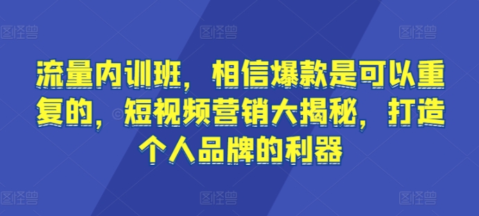 流量内训班,相信爆款是可以重复的,短视频营销大揭秘,打造个人品牌的利器-知乎者也