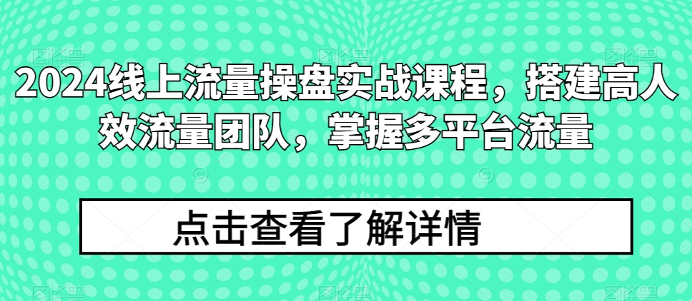2024线上流量操盘实战课程,搭建高人效流量团队,掌握多平台流量-知乎者也