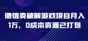 微信卖破解游戏项目月入1万，0成本资源已打包【揭秘】-知乎者也