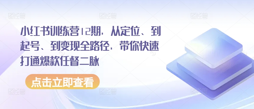 小红书训练营12期,从定位、到起号、到变现全路径,带你快速打通爆款任督二脉-知乎者也