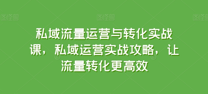 私域流量运营与转化实战课,私域运营实战攻略,让流量转化更高效-知乎者也