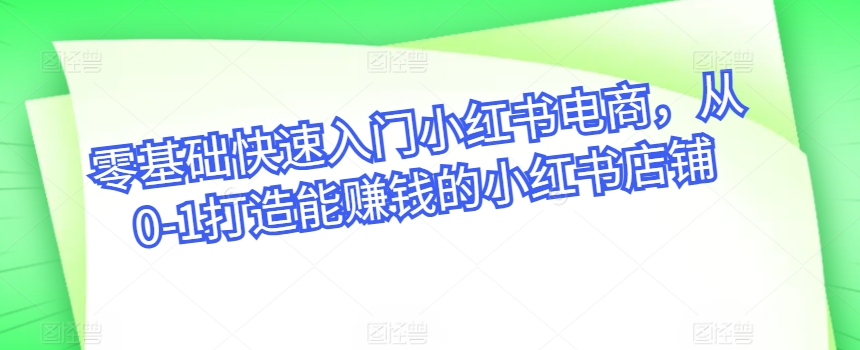 零基础快速入门小红书电商，从0-1打造能赚钱的小红书店铺-知乎者也