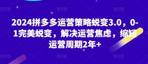2024拼多多运营策略蜕变3.0，0-1完美蜕变，解决运营焦虑，缩短运营周期2年+-知乎者也