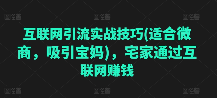 互联网引流实战技巧(适合微商,吸引宝妈),宅家通过互联网赚钱-知乎者也