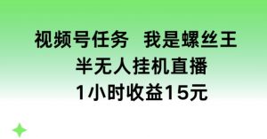 视频号任务,我是螺丝王, 半无人挂机1小时收益15元【揭秘】-知乎者也