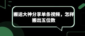 搬运大神分享单条视频，怎样搬出五位数-知乎者也