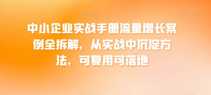 中小企业实战手册流量增长案例全拆解,从实战中沉淀方法,可复用可落地-知乎者也