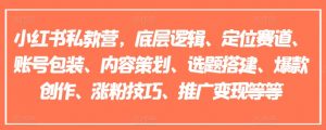 小红书私教营,底层逻辑、定位赛道、账号包装、内容策划、选题搭建、爆款创作、涨粉技巧、推广变现等等-知乎者也