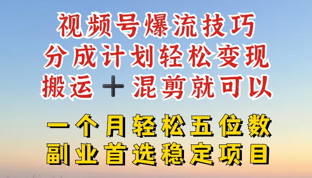 视频号爆流技巧,分成计划轻松变现,搬运 +混剪就可以,一个月轻松五位数稳定项目【揭秘】-知乎者也
