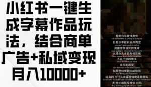 小红书一键生成字幕作品玩法,结合商单广告+私域变现月入1w+【揭秘】-知乎者也