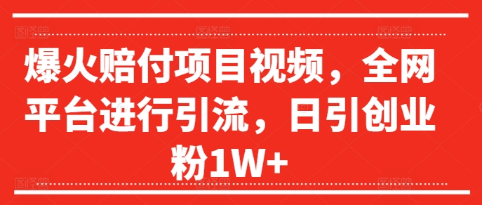 爆火赔付项目视频,全网平台进行引流,日引创业粉1W+【揭秘】-知乎者也