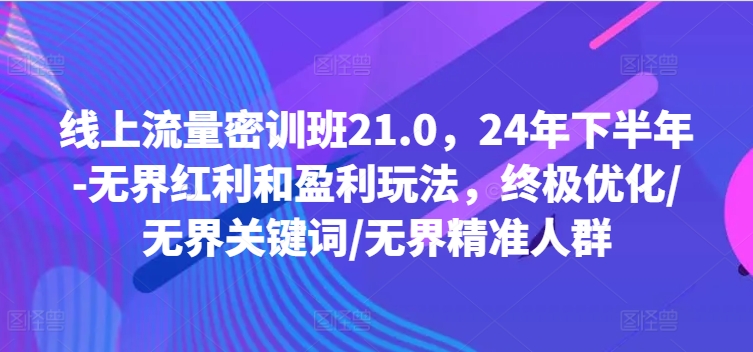 线上流量密训班21.0,24年下半年-无界红利和盈利玩法,终极优化/无界关键词/无界精准人群-知乎者也