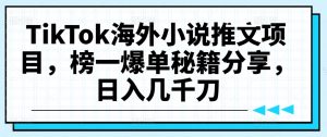 TikTok海外小说推文项目,榜一爆单秘籍分享,日入几千刀-知乎者也