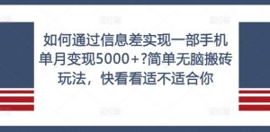 如何通过信息差实现一部手机单月变现5000+?简单无脑搬砖玩法,快看看适不适合你【揭秘】-知乎者也