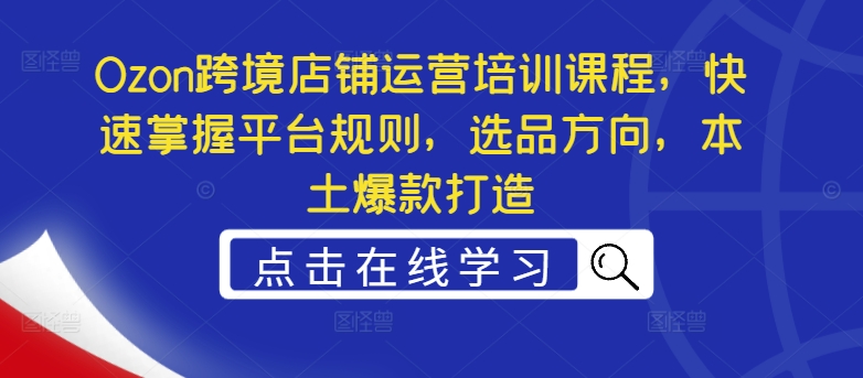 Ozon跨境店铺运营培训课程,快速掌握平台规则,选品方向,本土爆款打造-知乎者也