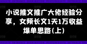 小说推文推广大佬经验分享,女频长文1天1万收益爆单思路(上)-知乎者也