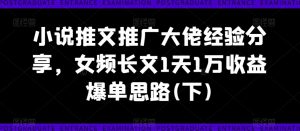 小说推文推广大佬经验分享,女频长文1天1万收益爆单思路(下)-知乎者也