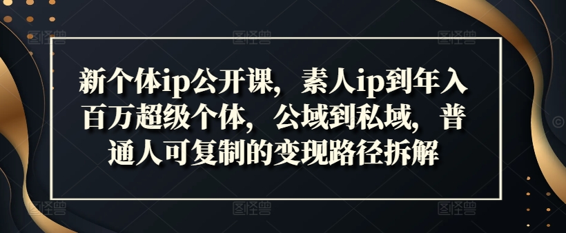 新个体ip公开课,素人ip到年入百万超级个体,公域到私域,普通人可复制的变现路径拆解-知乎者也