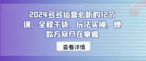 2024多多运营必听的12节课,全程干货,玩法实操,爆款方案尽在掌握-知乎者也