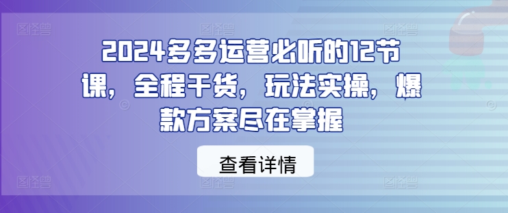 2024多多运营必听的12节课,全程干货,玩法实操,爆款方案尽在掌握-知乎者也