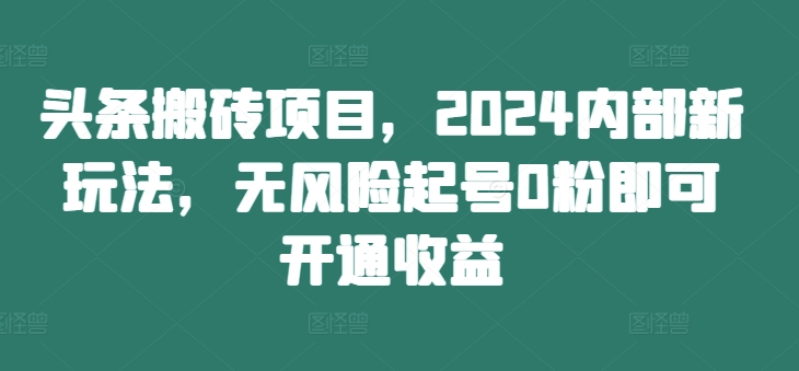 头条搬砖项目,2024内部新玩法,无风险起号0粉即可开通收益-知乎者也