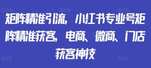 矩阵精准引流,小红书专业号矩阵精准获客,电商、微商、门店获客神技-知乎者也