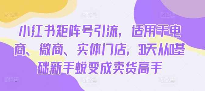 小红书矩阵号引流,适用于电商、微商、实体门店,30天从0基础新手蜕变成卖货高手-知乎者也
