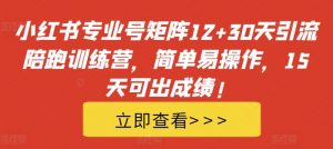 小红书专业号矩阵12+30天引流陪跑训练营,简单易操作,15天可出成绩!-知乎者也
