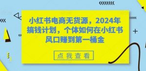 小红书电商无货源,2024年搞钱计划,个体如何在小红书风口赚到第一桶金-知乎者也