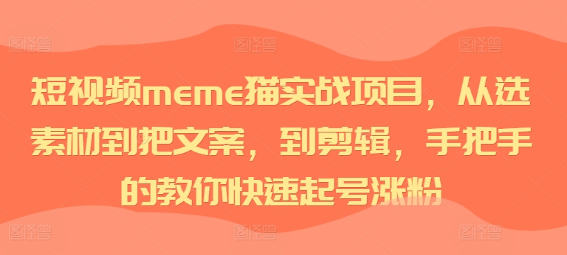 短视频meme猫实战项目,从选素材到把文案,到剪辑,手把手的教你快速起号涨粉-知乎者也