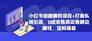 小红书短剧搬砖项目+打造私域引流,0成本售卖边看剧边赚钱,宝妈福音【揭秘】-知乎者也