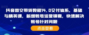 抖音图文带货教程14.0交付体系,基础与精英课,新增账号运营锦囊,快速解决账号针对问题-知乎者也