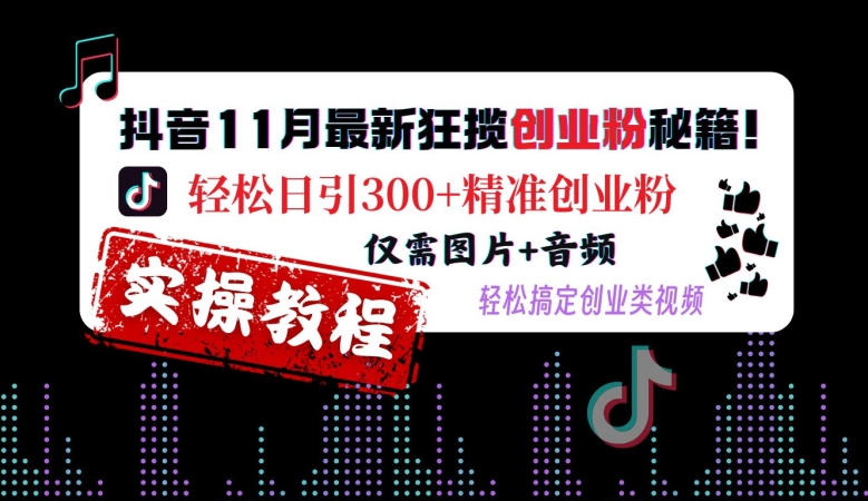 抖音11月最新狂揽创业粉秘籍,轻松日引300+精准创业粉,仅需图片+音频,轻松搞定创业类视频-知乎者也
